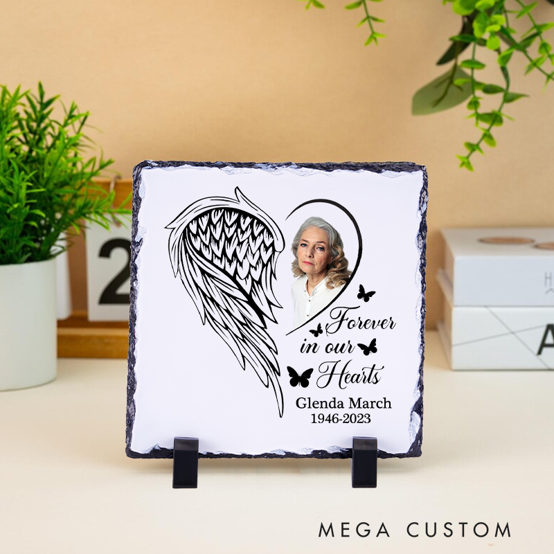Personalized in Loving Memory Table Plaque Angel Wings Photo Grave Marker Sympathy Gift for Loss of A Loved One