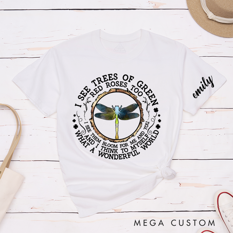 Personalized Classic T-Shirts Wonderful World Nature Enthusiast Dragonfly T-Shirt