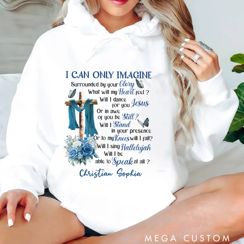 Personalized Classic Hoodies I Can Only Imagine Cross and Blue Floral Inspirational Faith Hoodie