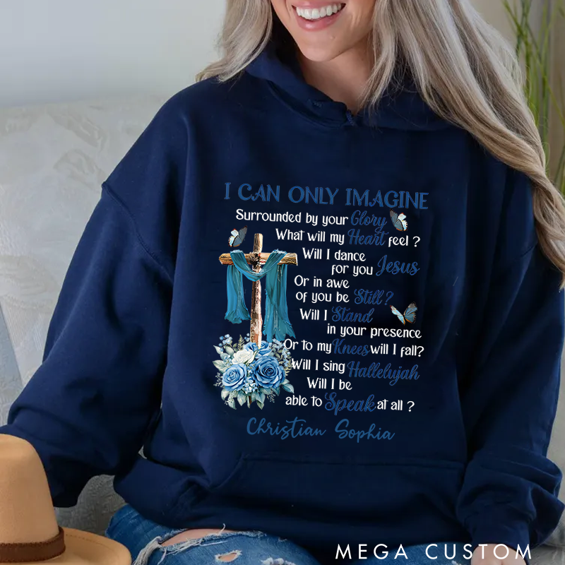 Personalized Classic Hoodies I Can Only Imagine Cross and Blue Floral Inspirational Faith Hoodie