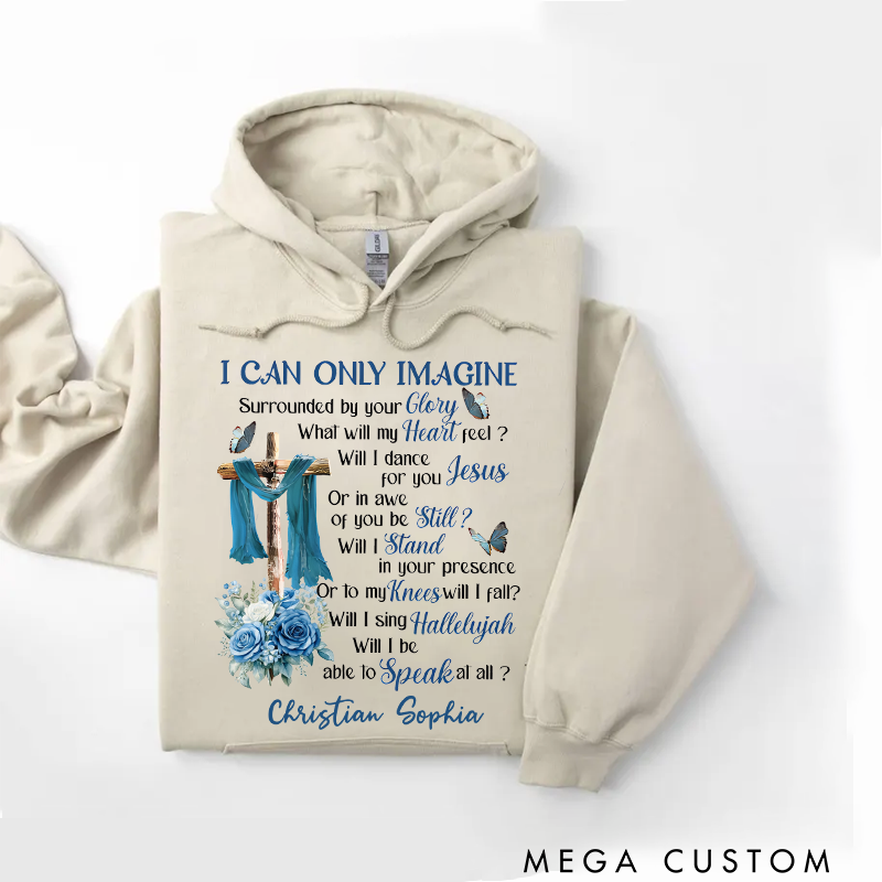 Personalized Classic Hoodies I Can Only Imagine Cross and Blue Floral Inspirational Faith Hoodie