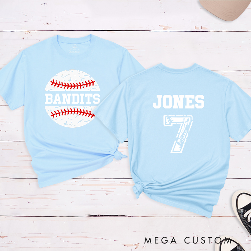 Personalized Baseball Team T-Shirt with Vintage Baseball Design and Custom Name and Number