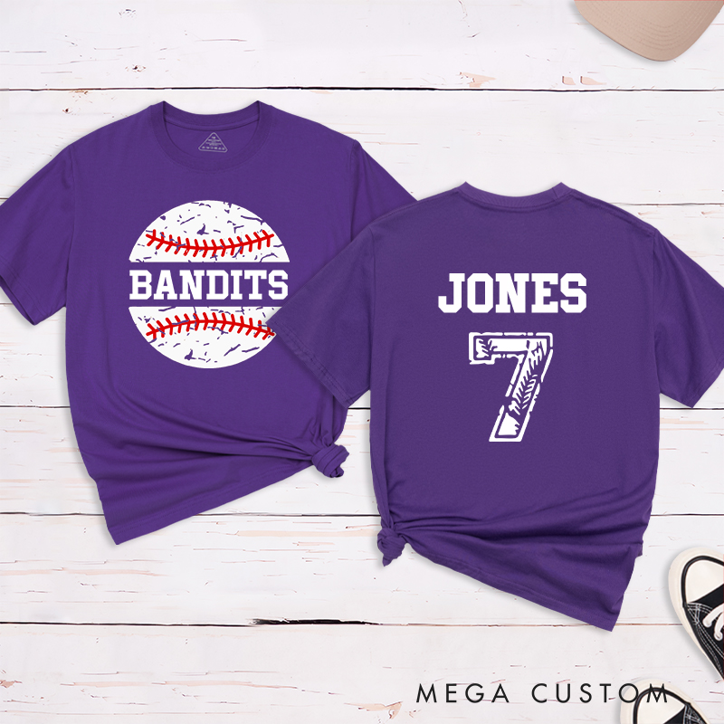 Personalized Baseball Team T-Shirt with Vintage Baseball Design and Custom Name and Number