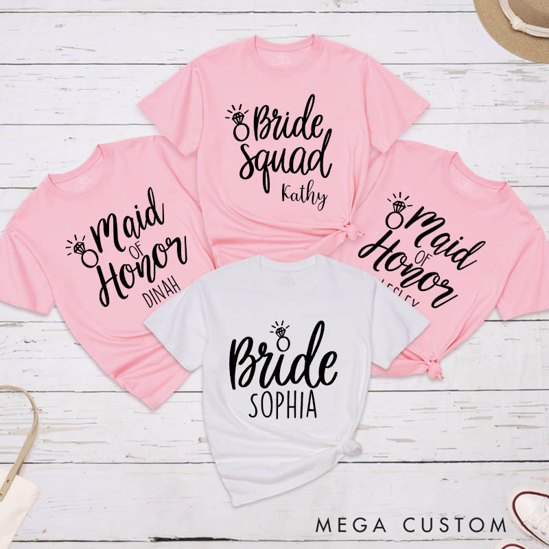Personalized Bride Matching T-Shirt Maid of Honor T-Shirt Bride Squad Wedding T-Shirt Bachelorette Party Gift