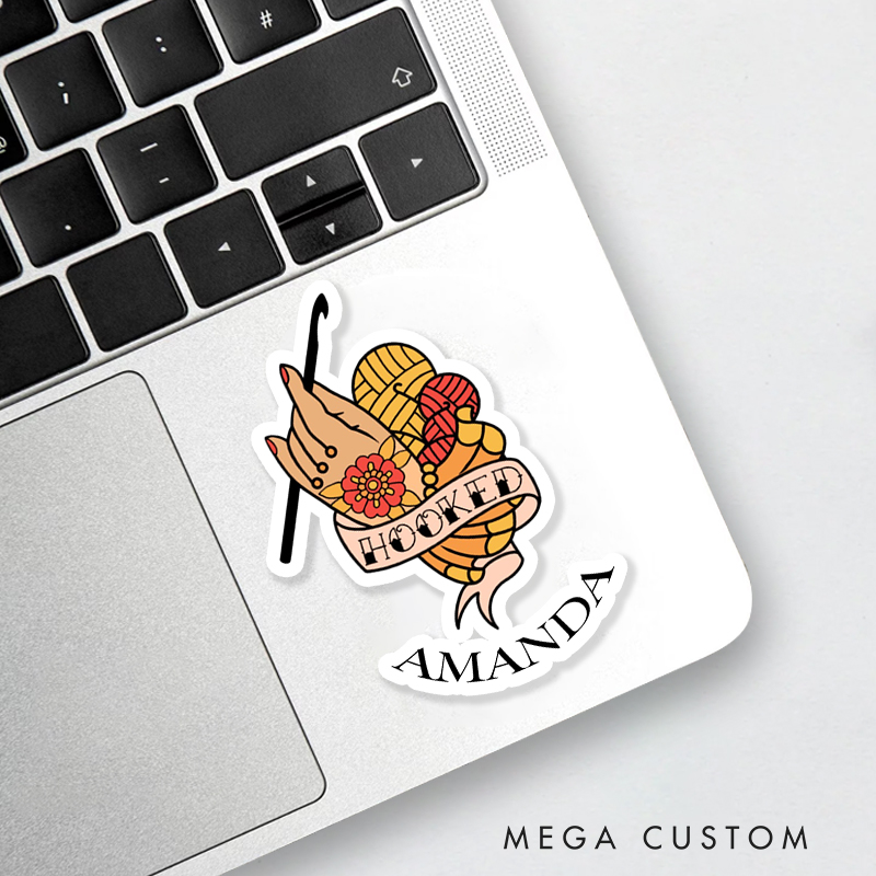 Personalized Crochet Sticker Funny Crochet Hooked Tattoo Flash Inspired Sticker Crochet Lover Gift