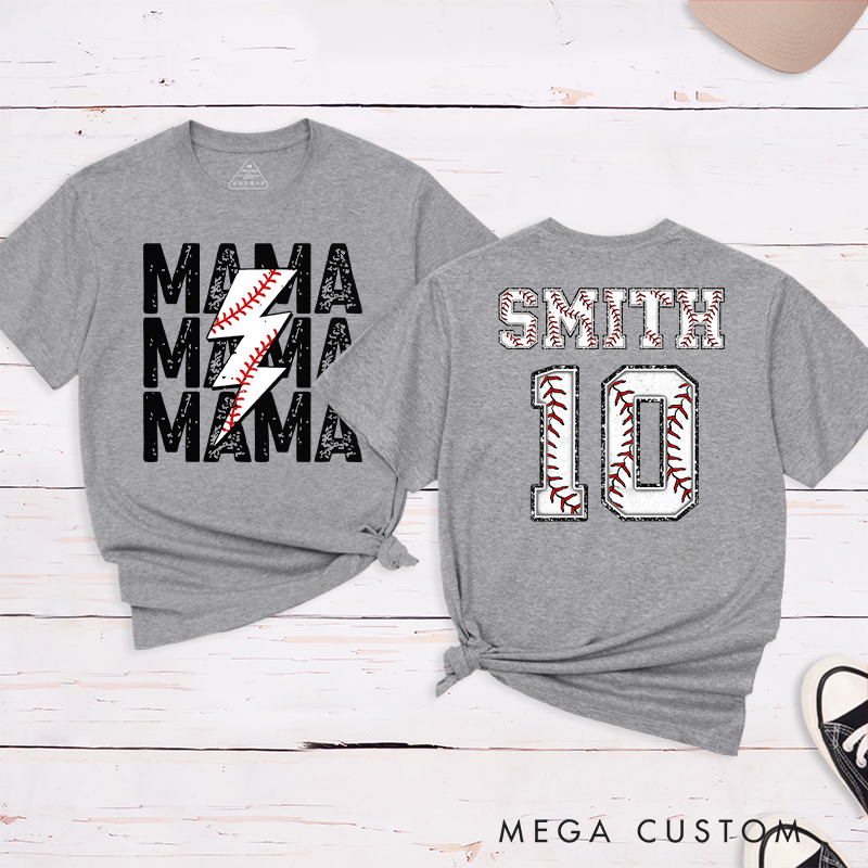 Personalized Baseball Mama T-Shirt with Custom Name and Number