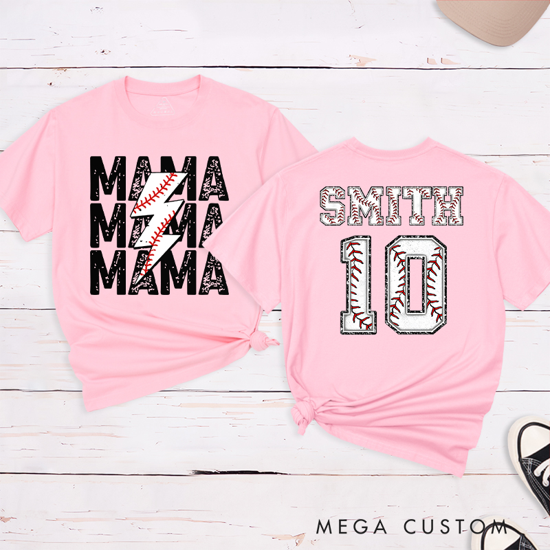 Personalized Baseball Mama T-Shirt with Custom Name and Number