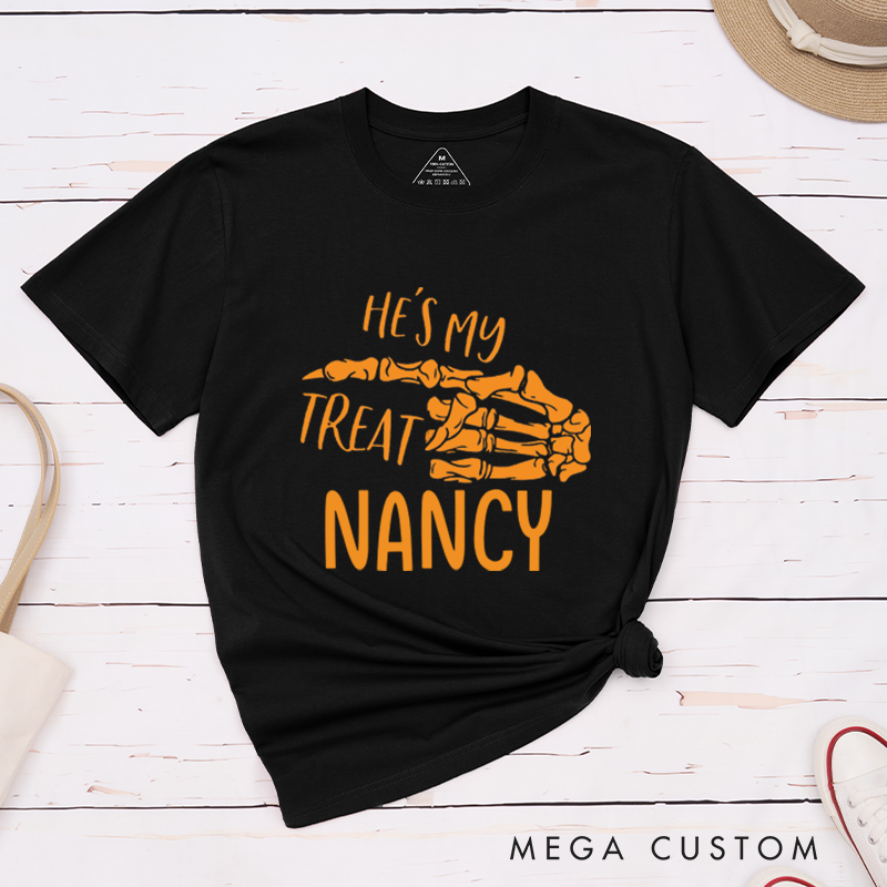 Personalized Trick or Treat Halloween Couple Matching T-Shirt She's My Trick He's My Treat Couple T-Shirt