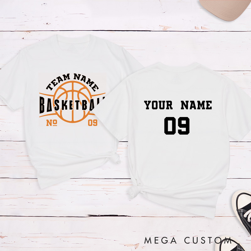 Personalized Basketball T-Shirt with Custom Team Name Bold Front Design and Your Name and Number on the Back