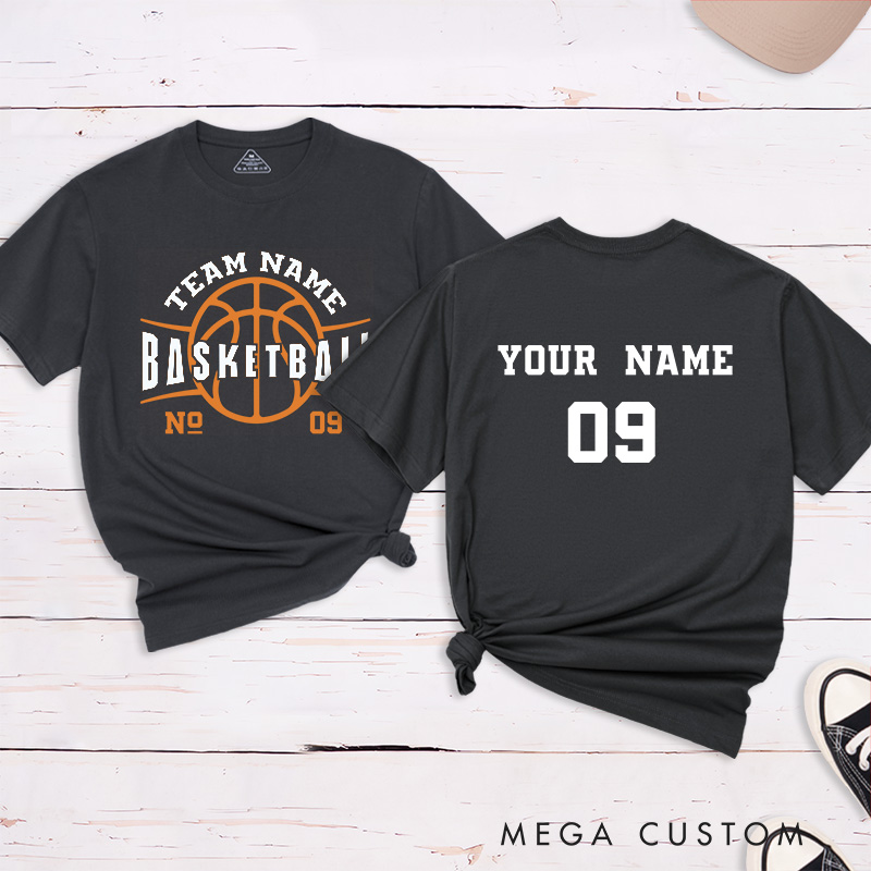 Personalized Basketball T-Shirt with Custom Team Name Bold Front Design and Your Name and Number on the Back