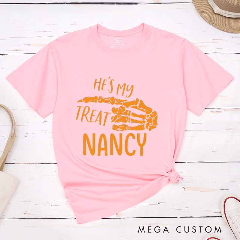 Personalized Trick or Treat Halloween Couple Matching T-Shirt She's My Trick He's My Treat Couple T-Shirt