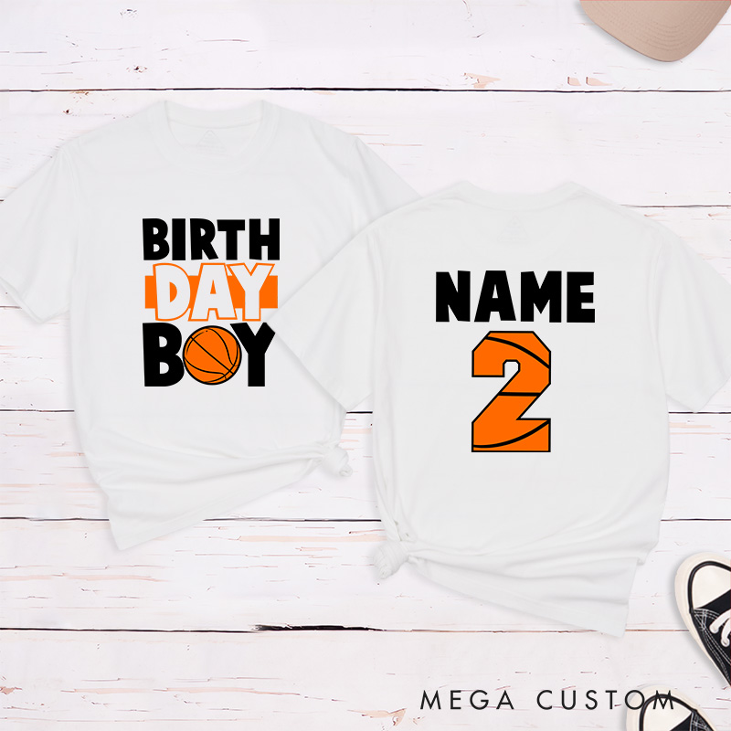 Personalized Birthday Boy Basketball T-Shirt with Custom Name and Age Design