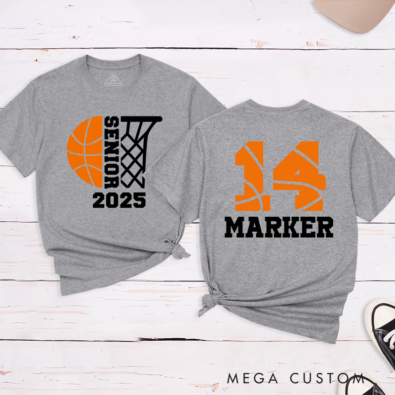 Personalized Campus Style Senior Basketball T-Shirt with Graduation Year Custom Name and Number Design