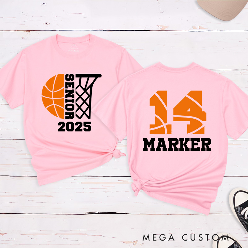 Personalized Campus Style Senior Basketball T-Shirt with Graduation Year Custom Name and Number Design
