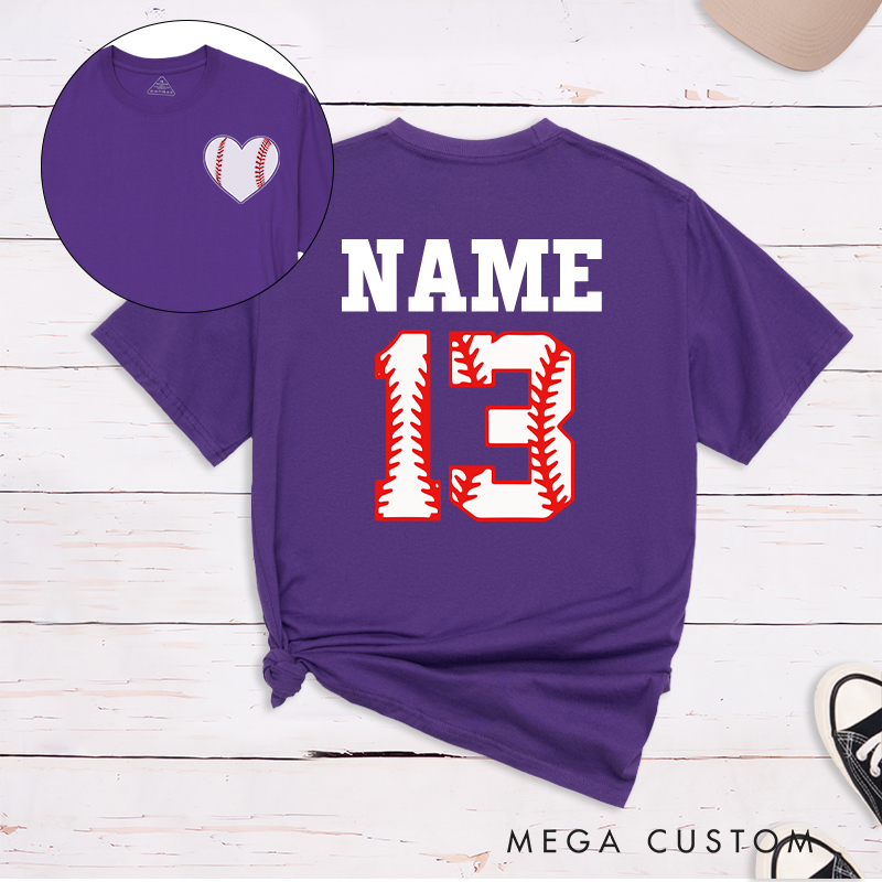 Personalized Baseball Heart T-Shirt with Custom Name and Number 