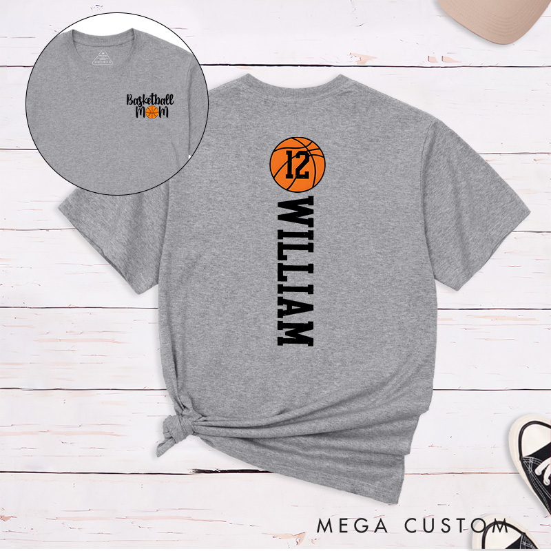 Personalized Oversized Basketball Mom T-Shirt with Custom Player Name Number and Stylish Front and Back Design