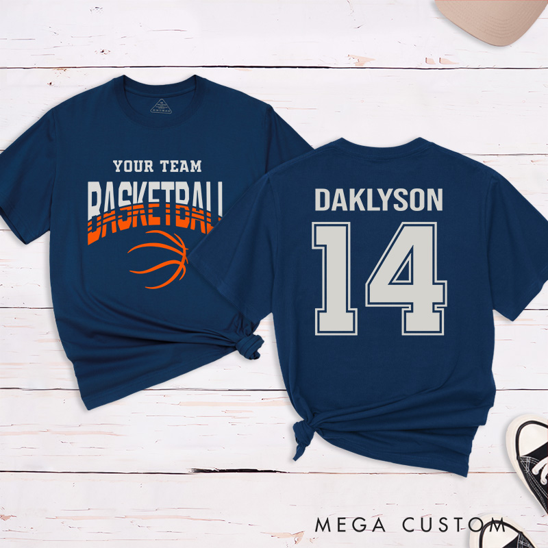 Personalized Basketball T-Shirt with Custom Team Name Player Name and Number Design on Front and Back