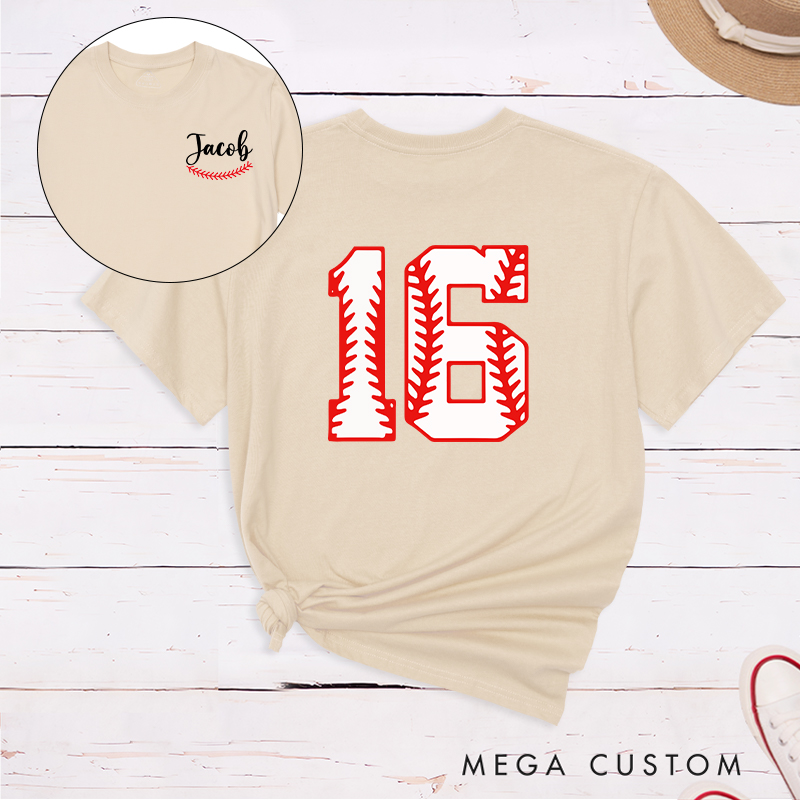 Personalized Sports T-Shirt with Custom Name and Unique Baseball Stitch Number Design