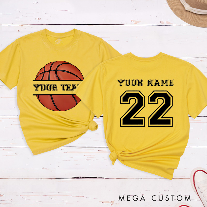 Personalized Basketball T-Shirt with Custom Team Name Player Name and Jersey Number Featuring a Classic Basketball Graphic