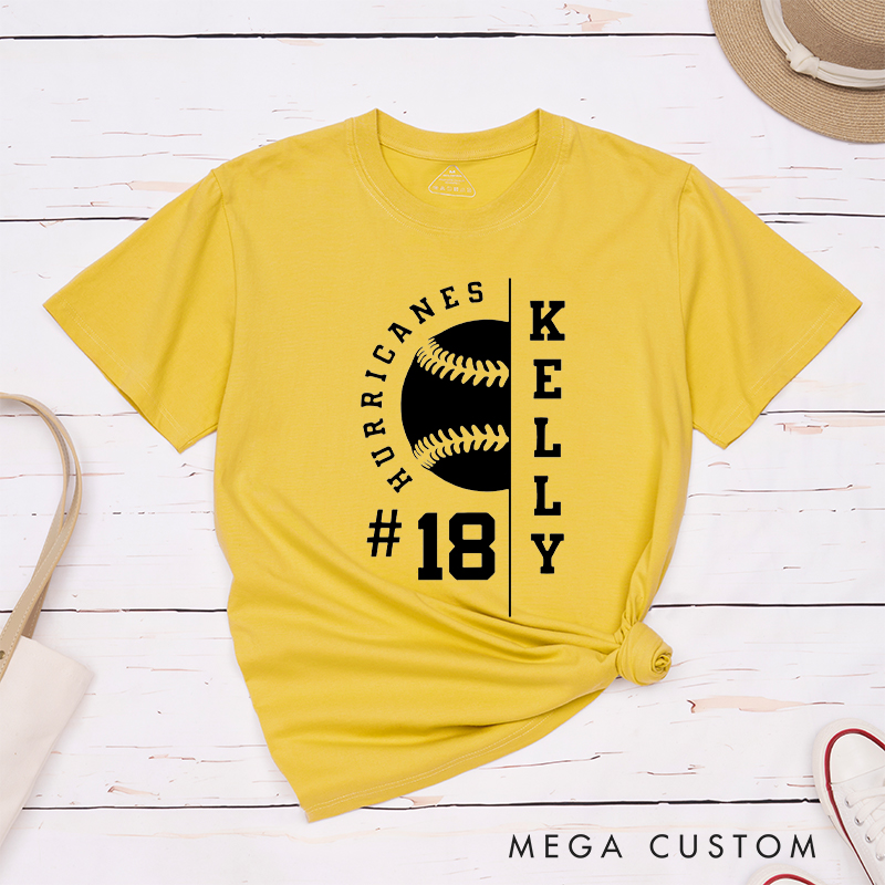 Personalized Baseball T-Shirt with Half Baseball Graphic and Custom Name and Number