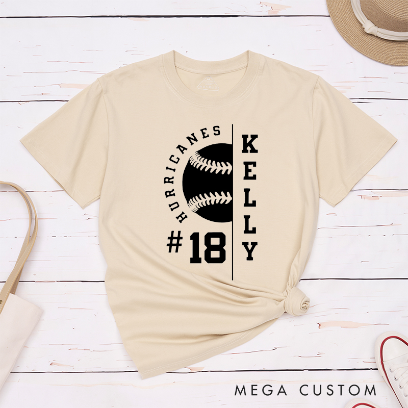 Personalized Baseball T-Shirt with Half Baseball Graphic and Custom Name and Number