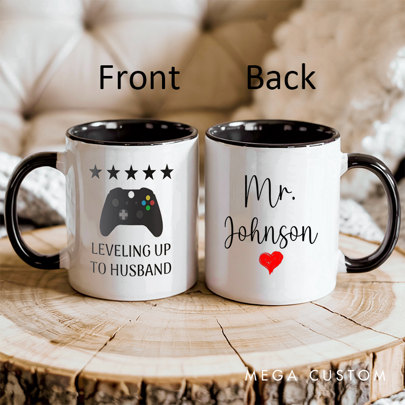 Personalized Leveling Up To Husband Gamer Mug Husband Coffee Mug for Men Ceramic Groom to be Cup Wedding Gift Cup for Him