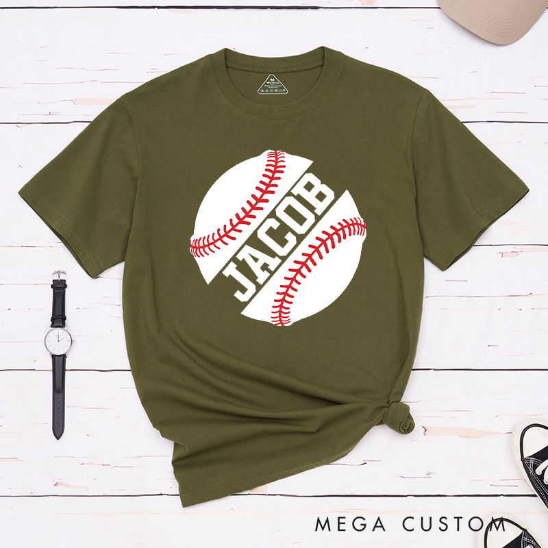Personalized Game Day T-Shirt with Striking Half Baseball Art and Custom Text