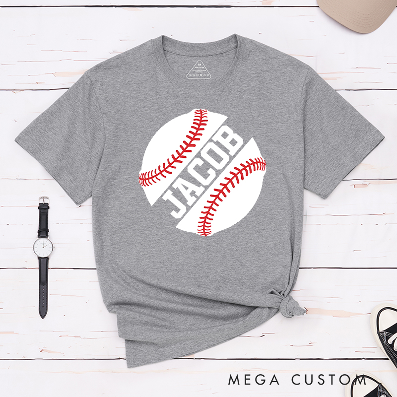 Personalized Game Day T-Shirt with Striking Half Baseball Art and Custom Text