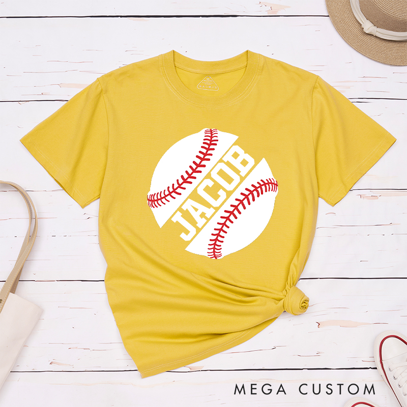 Personalized Game Day T-Shirt with Striking Half Baseball Art and Custom Text