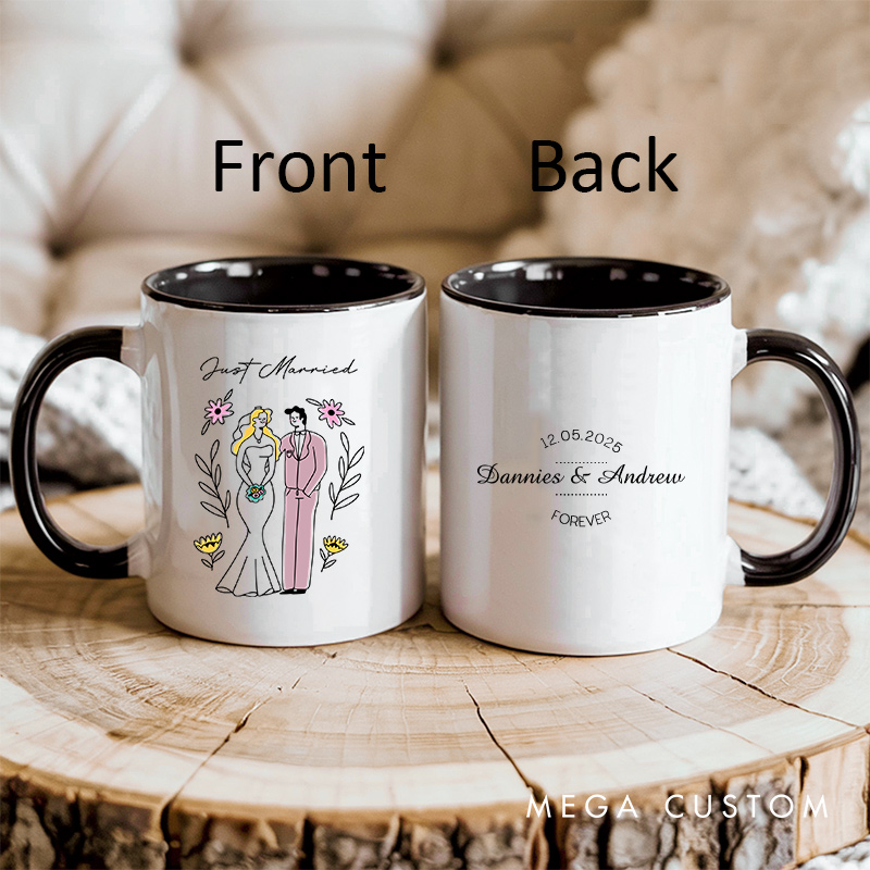 Personalized Just Married Wedding Mugs Couple Bride Groom Coffee Mug for Couple Husband Wife Ceramic Coffee Cup for Him Her