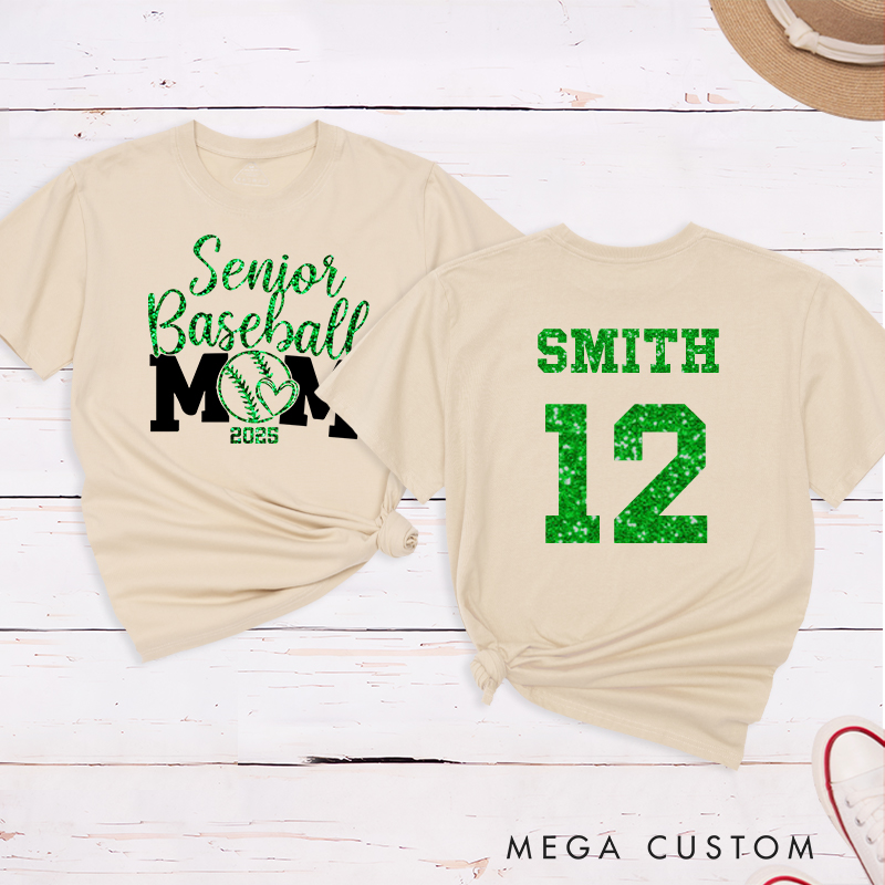 Personalized Senior Baseball Mom T-Shirt with Custom Name and Number