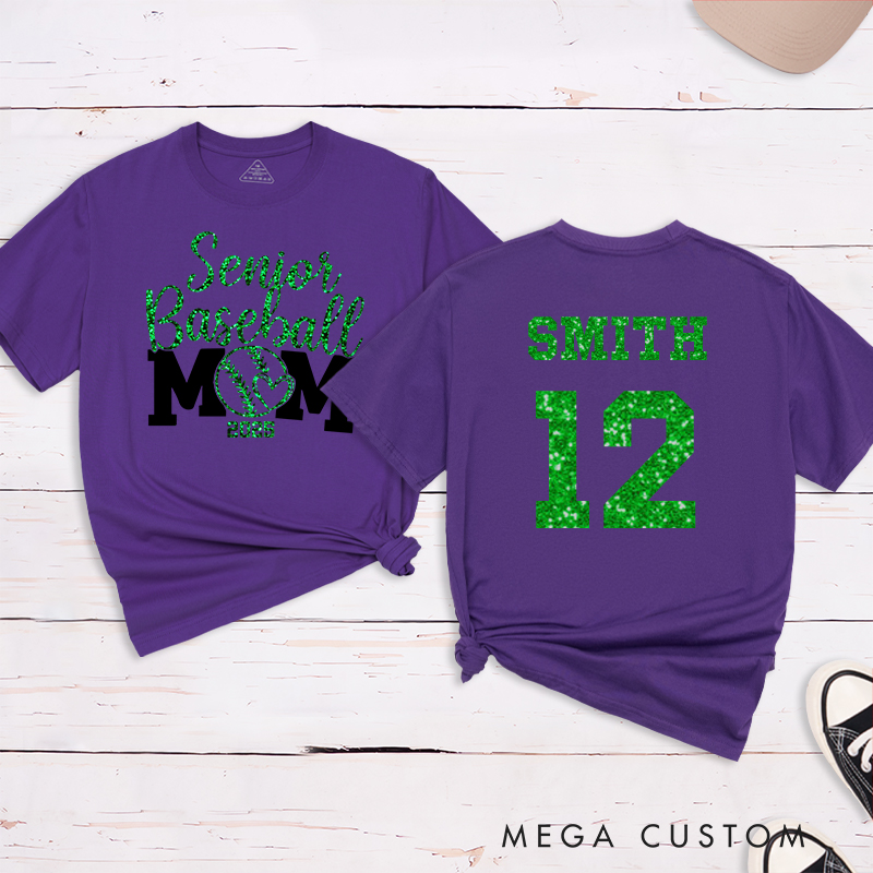 Personalized Senior Baseball Mom T-Shirt with Custom Name and Number