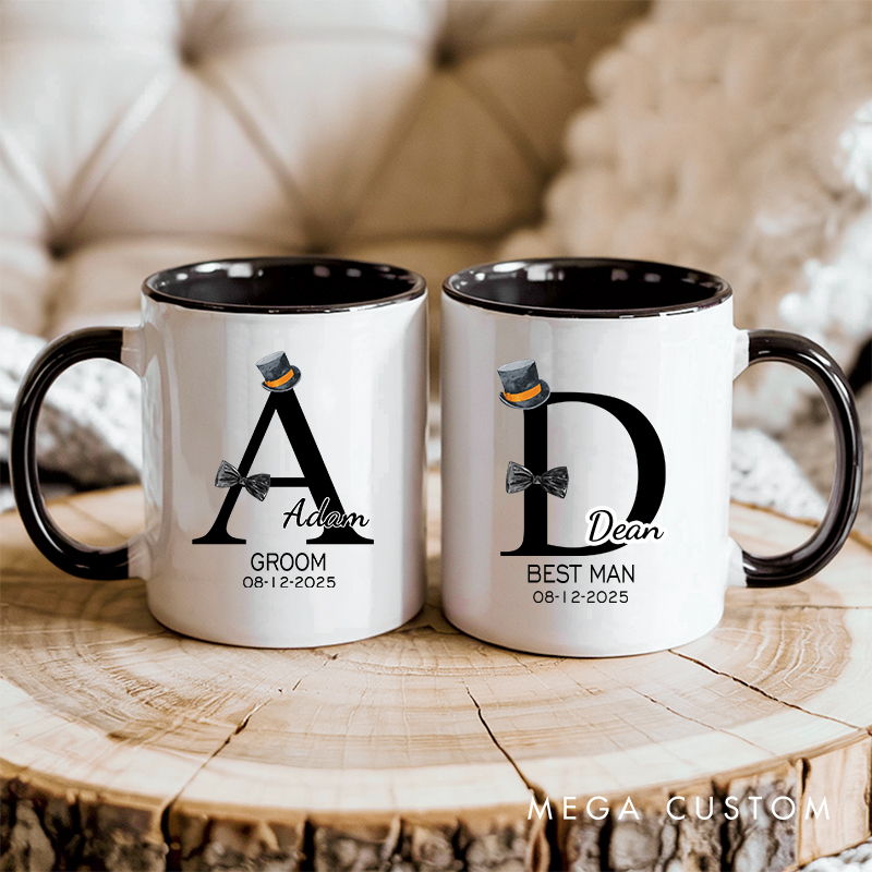Personalized Groom & Best Man Initial Mug Wedding Party Favors Coffee Mug for Men Bachelor Party Ceramic Cup for Groomsman