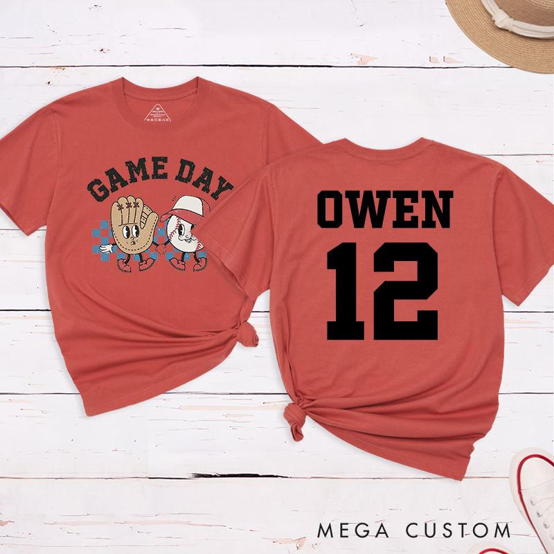 Personalized Cartoon Baseball T-Shirt with Custom Name and Number  