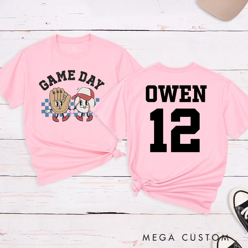 Personalized Cartoon Baseball T-Shirt with Custom Name and Number  