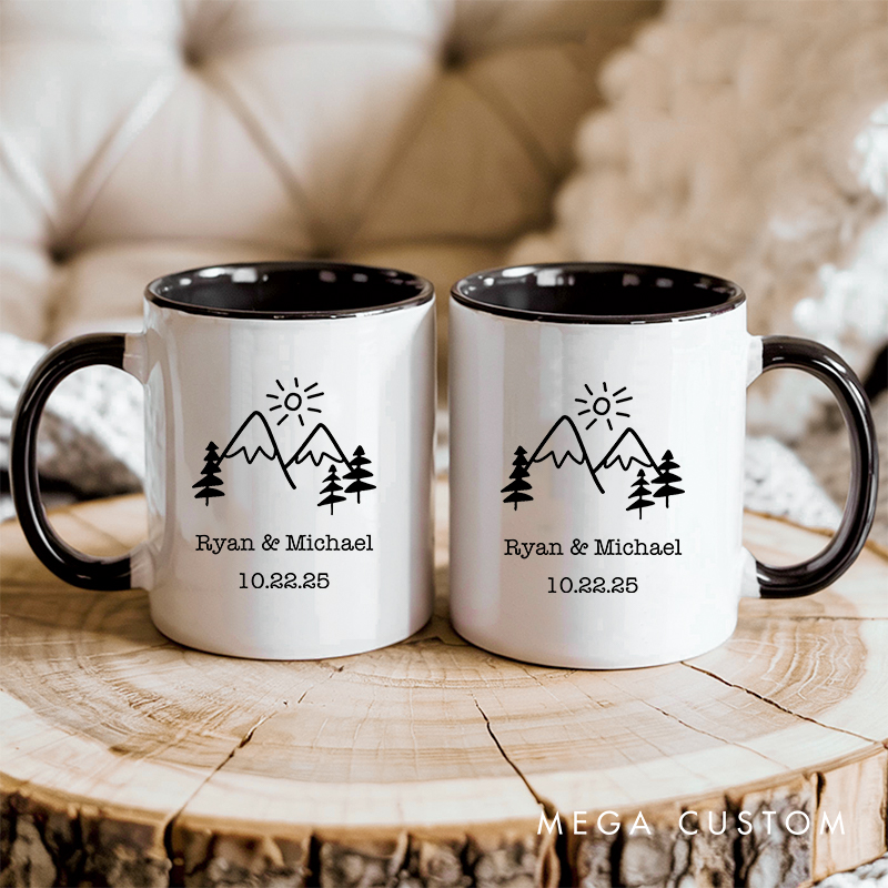 Personalized Minimalist Mountain Adventure Couple Mugs Couple Coffee Mug for Wife Husband Anniversary Ceramic Coffee Cup for Couple