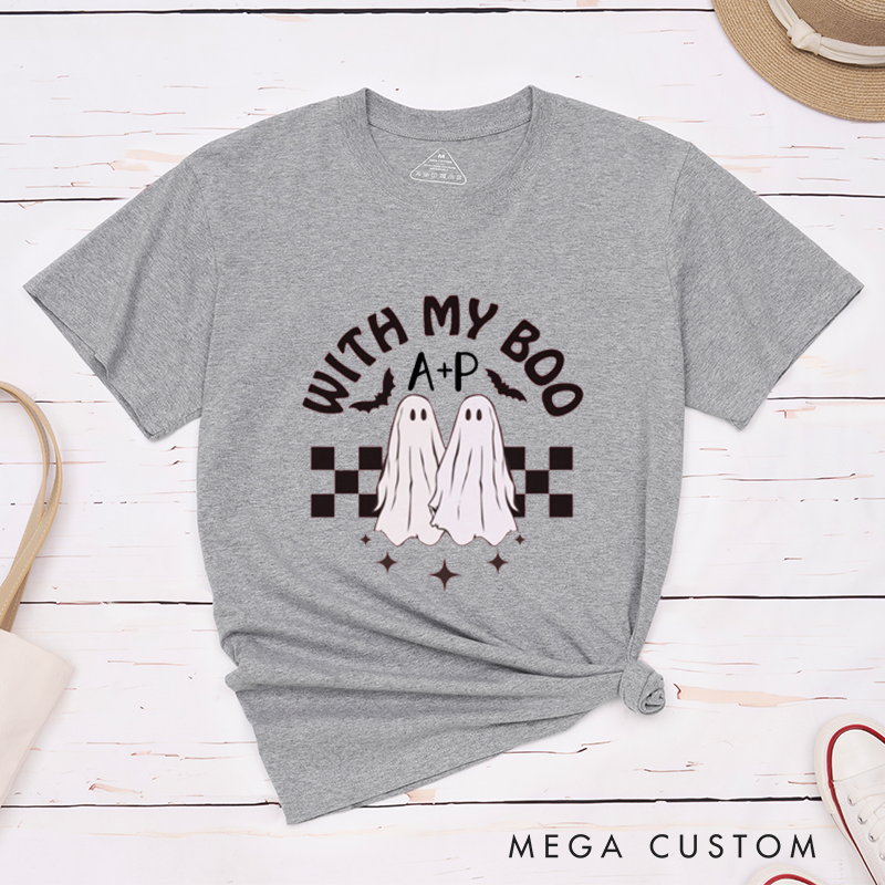 Personalized Halloween with My Boo Couple Matching T-Shirt Halloween Couple Classic Matching Shirt