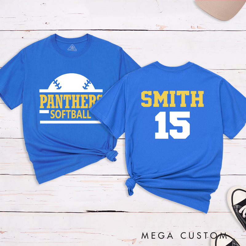 Personalized Team Softball T-Shirt Design Featuring Team Name Custom Player Name and Number with Bold Graphics