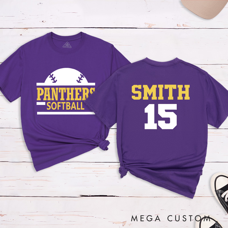 Personalized Team Softball T-Shirt Design Featuring Team Name Custom Player Name and Number with Bold Graphics