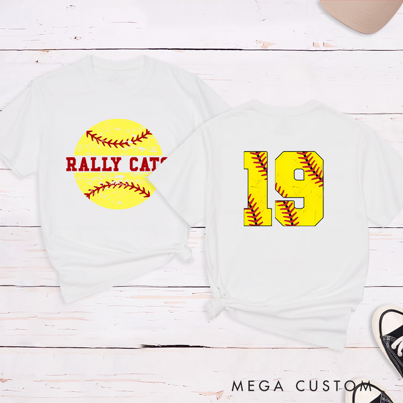 Personalized Softball T-Shirt Design Featuring Distressed Player Number with Bold Softball Stitching Graphics