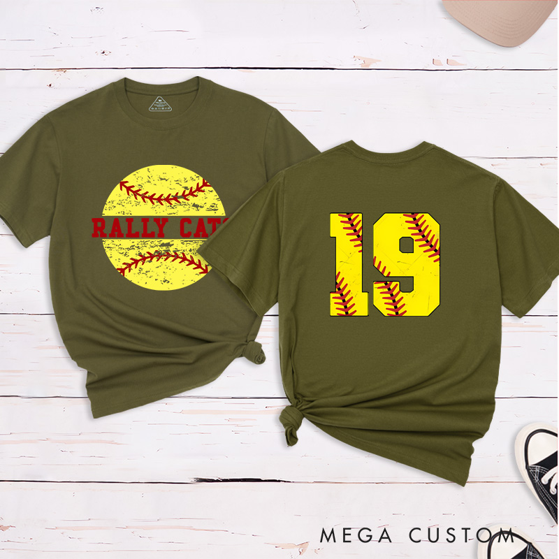 Personalized Softball T-Shirt Design Featuring Distressed Player Number with Bold Softball Stitching Graphics