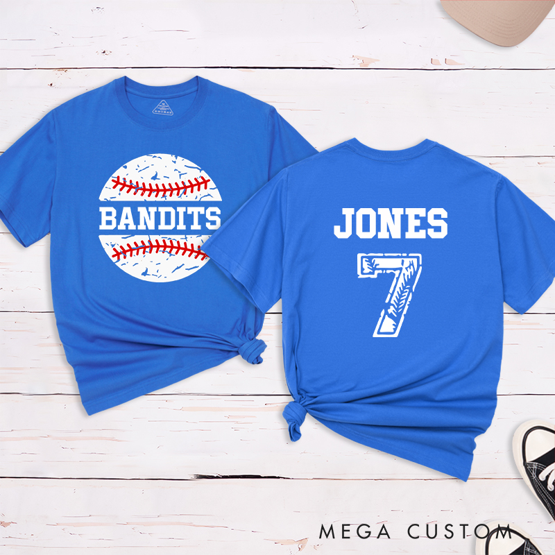 Personalized Baseball Team T-Shirt with Vintage Baseball Design and Custom Name and Number