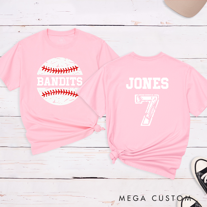 Personalized Baseball Team T-Shirt with Vintage Baseball Design and Custom Name and Number