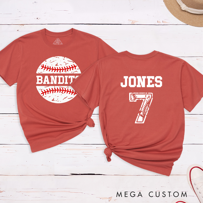 Personalized Baseball Team T-Shirt with Vintage Baseball Design and Custom Name and Number
