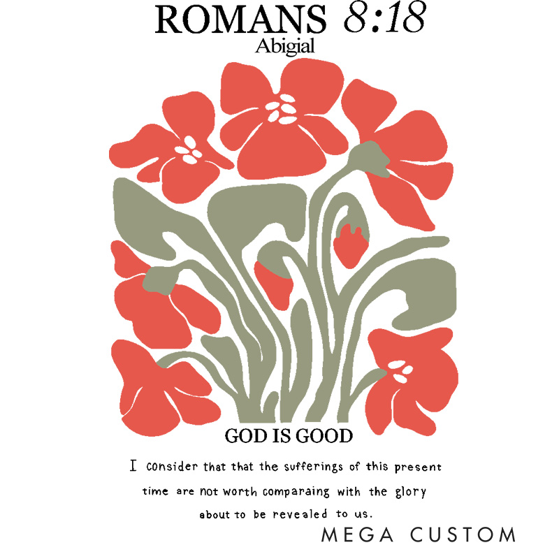 Personalized God Is Good Romans 8:18 Bible Verse Custom Name Canvas Tote Bag with Abstract Floral Spiritual Gift Birthday Gift for Girls Holy Gift