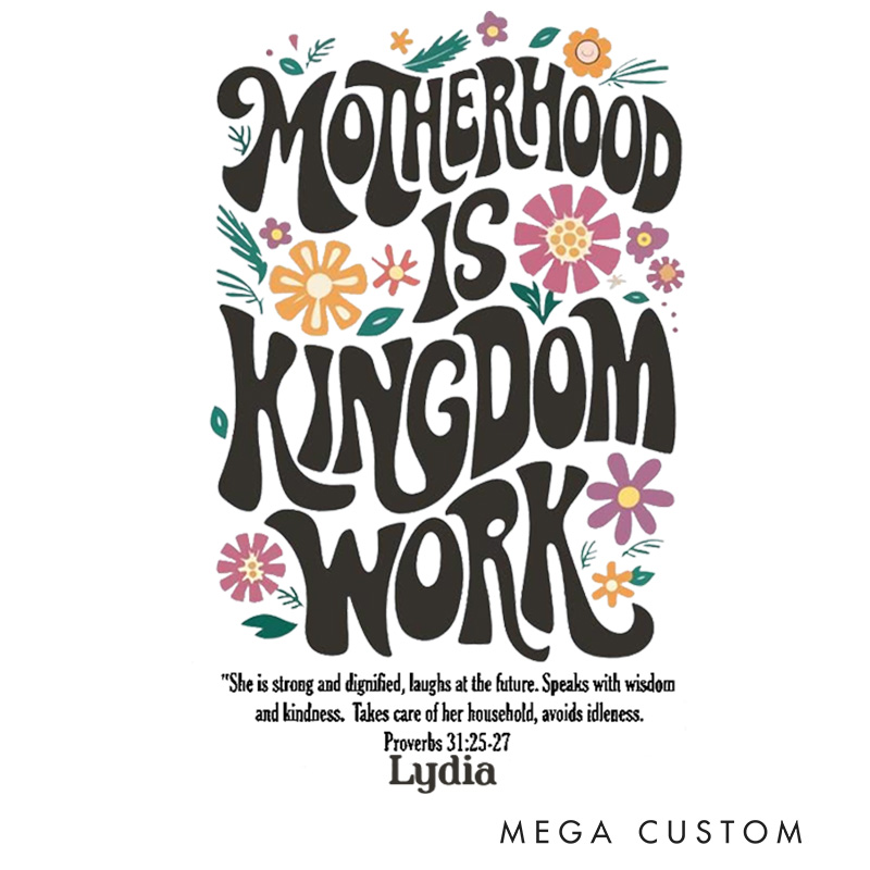 Personalized Motherhood Is Kingdom Work Bible Verse Throw Pillow with Name Home Decor Mother's Day Gift Birthday Gift for Women