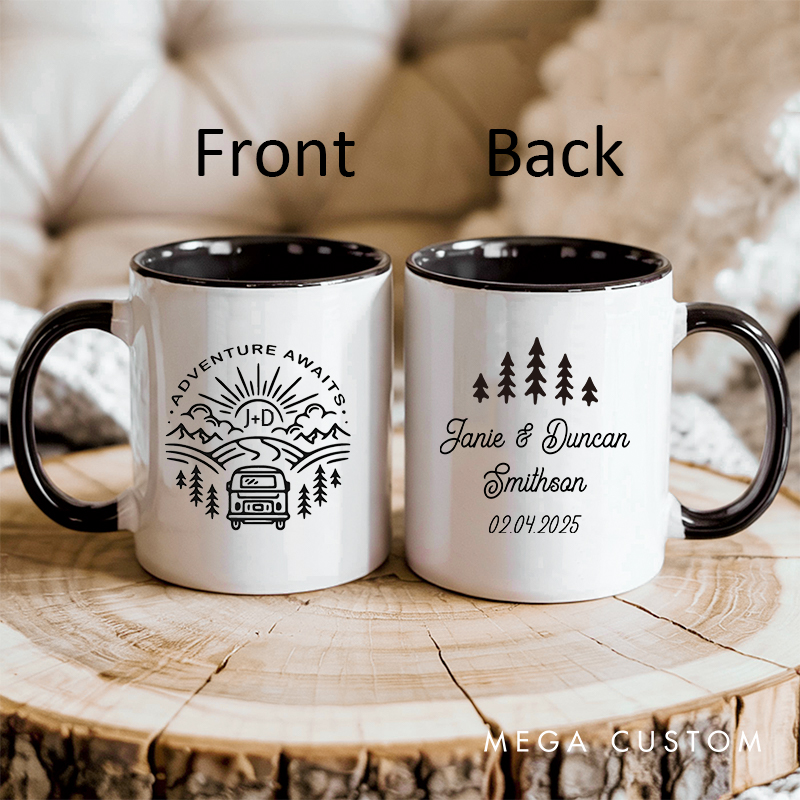 Personalized Adventure Awaits Couple Mugs Couple Coffee Mug for Wife Husband Anniversary Ceramic Coffee Cup for Couple