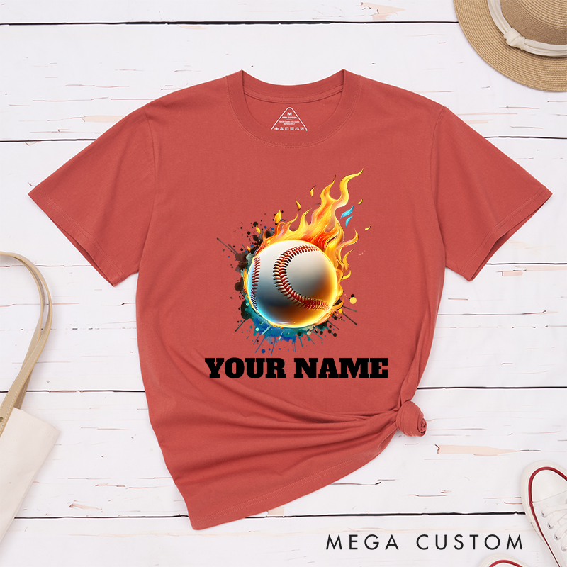  Personalized Flaming Baseball T-Shirt with Custom Name  