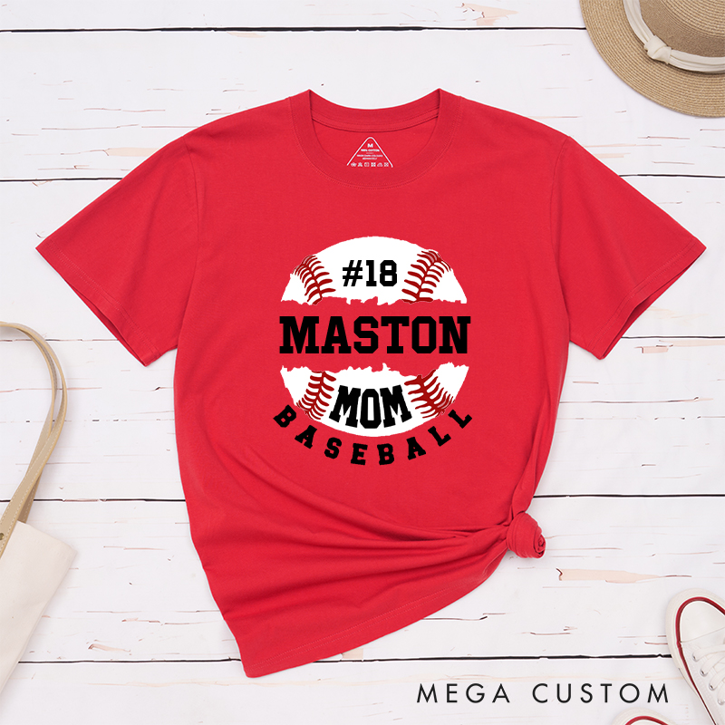 Personalized Baseball Mom T-Shirt with Custom Name and Player Number Design