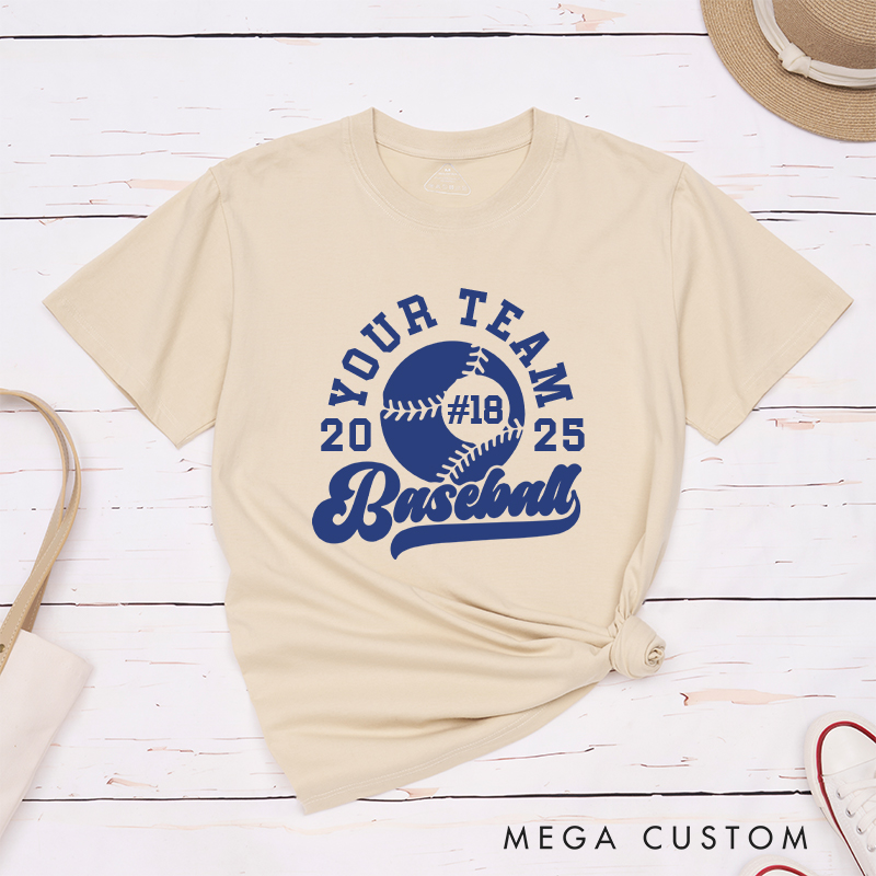 Personalized Baseball T-Shirt with Custom Team Name Player Number and Year Design